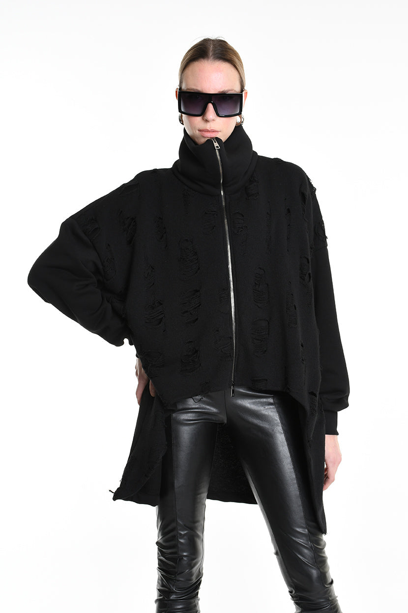 4M W5202 SWEATSHIRT Over Asymmetric Knitted Blend Wool Black LA HAINE INSIDE US