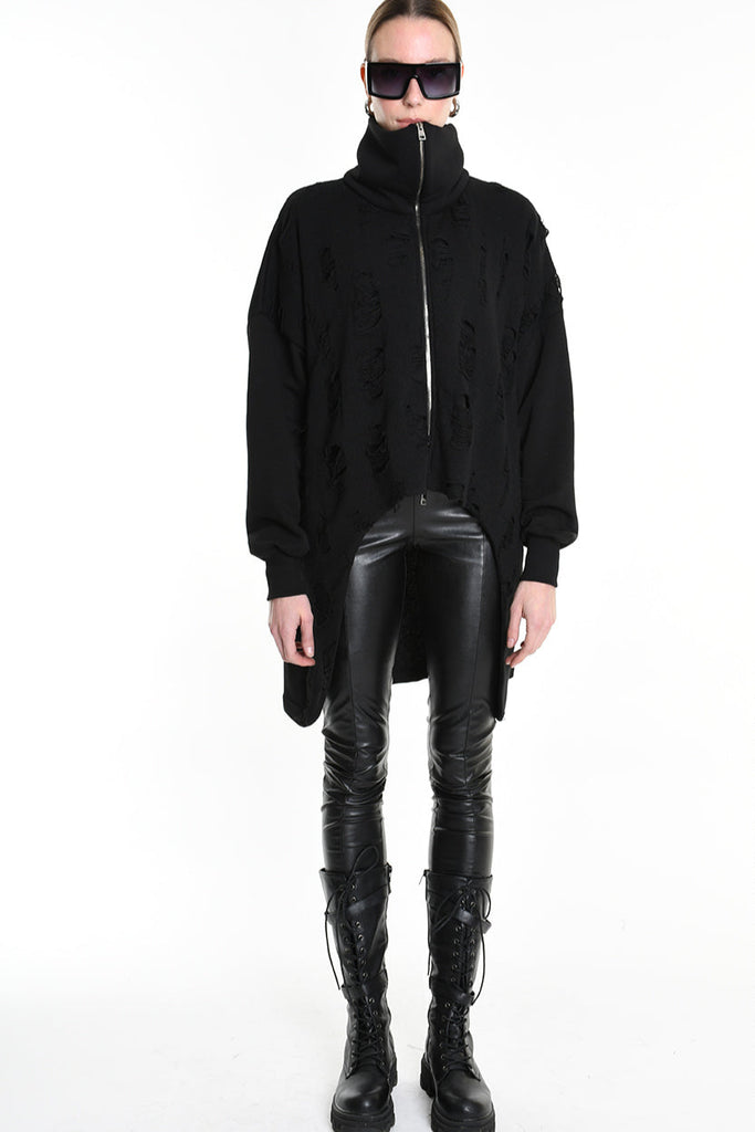 4M W5202 SWEATSHIRT Over Asymmetric Knitted Blend Wool Black LA HAINE INSIDE US