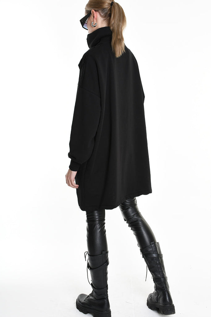 4M W5202 SWEATSHIRT Over Asymmetric Knitted Blend Wool Black LA HAINE INSIDE US