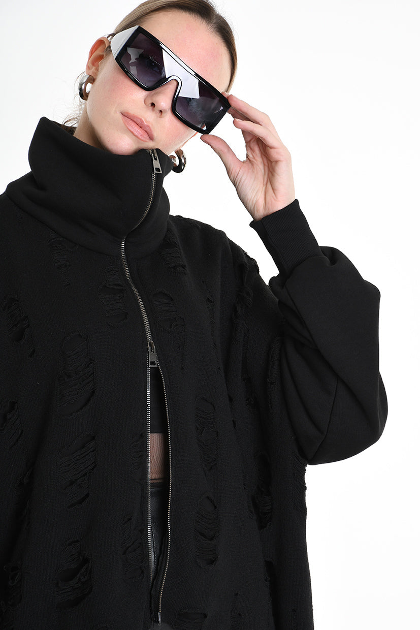 4M W5202 SWEATSHIRT Over Asymmetric Knitted Blend Wool Black LA HAINE INSIDE US