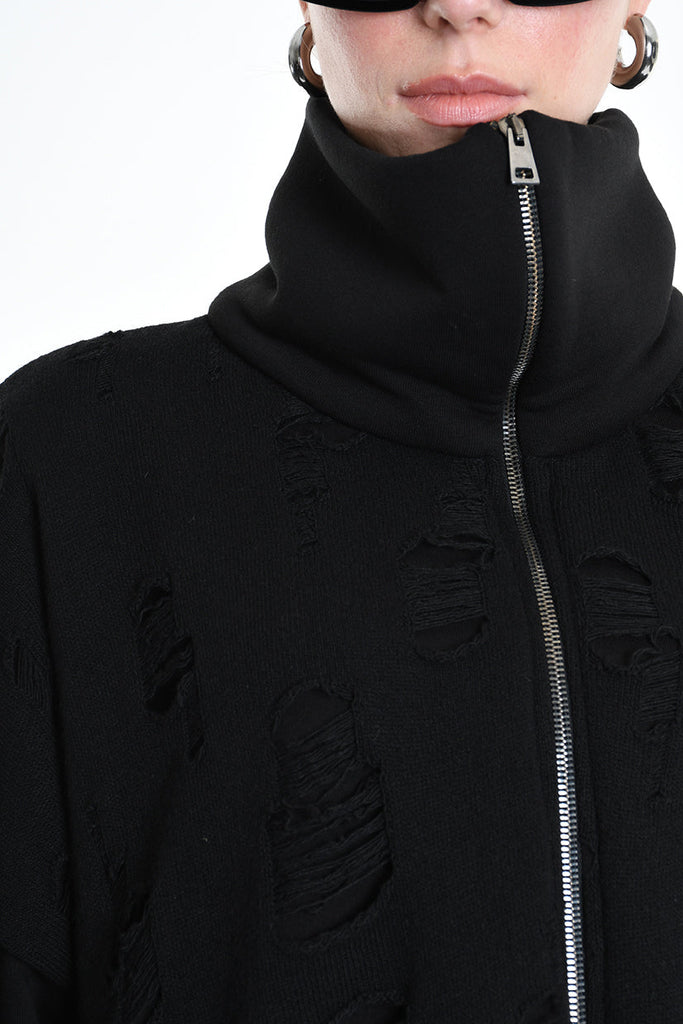 4M W5202 SWEATSHIRT Over Asymmetric Knitted Blend Wool Black LA HAINE INSIDE US