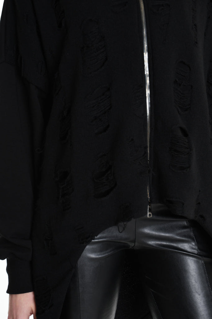 4M W5202 SWEATSHIRT Over Asymmetric Knitted Blend Wool Black LA HAINE INSIDE US