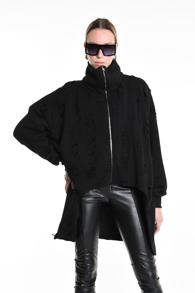 4M W5202 SWEATSHIRT Over Asymmetric Knitted Blend Wool Black LA HAINE INSIDE US