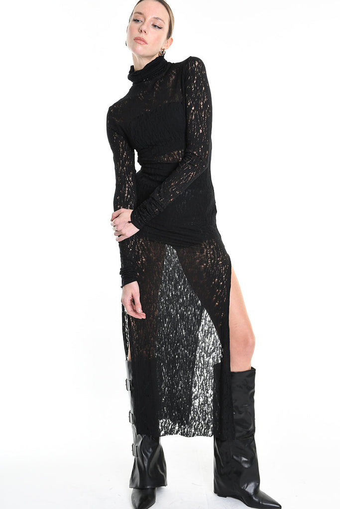 4M W5204 DRESS Viscose Wool Black LA HAINE INSIDE US