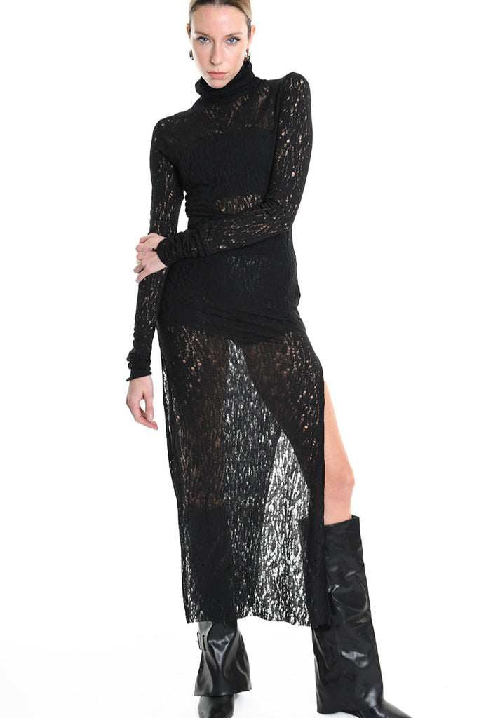 4M W5204 DRESS Viscose Wool Black LA HAINE INSIDE US