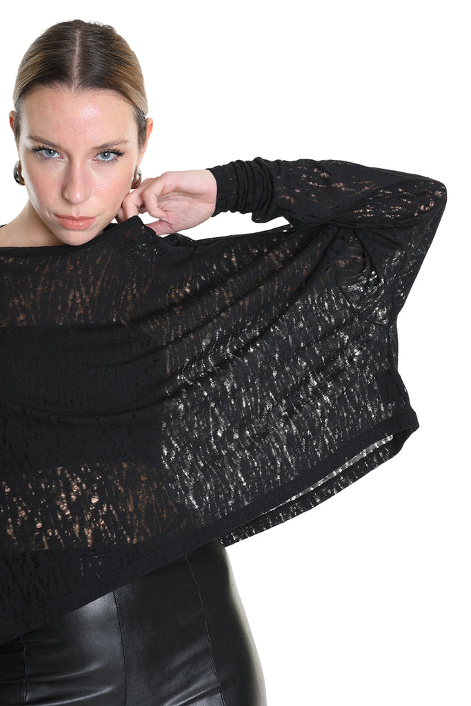 4M W5205 SWEATER Over Crop Viscose Wool Black LA HAINE INSIDE US