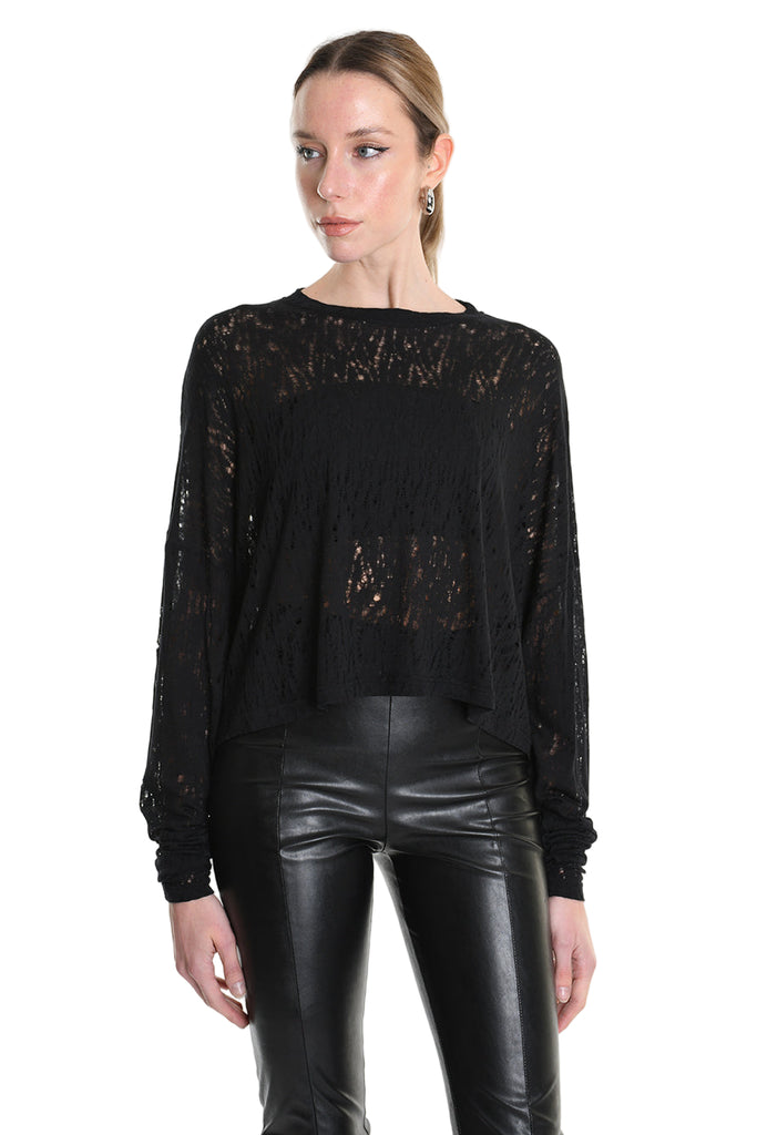 4M W5205 SWEATER Over Crop Viscose Wool Black LA HAINE INSIDE US