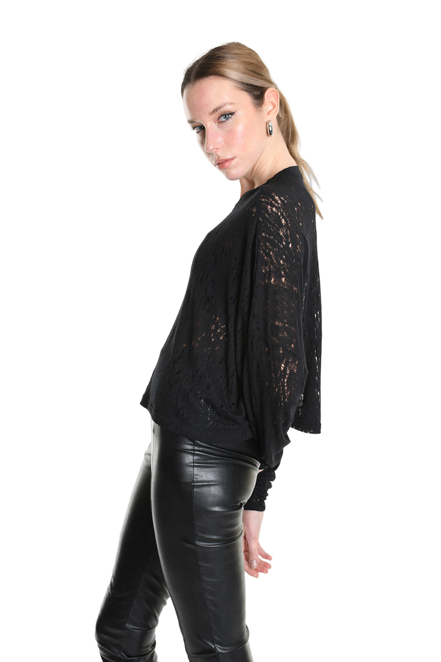 4M W5205 SWEATER Over Crop Viscose Wool Black LA HAINE INSIDE US