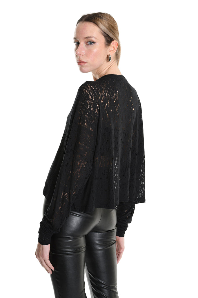 4M W5205 SWEATER Over Crop Viscose Wool Black LA HAINE INSIDE US