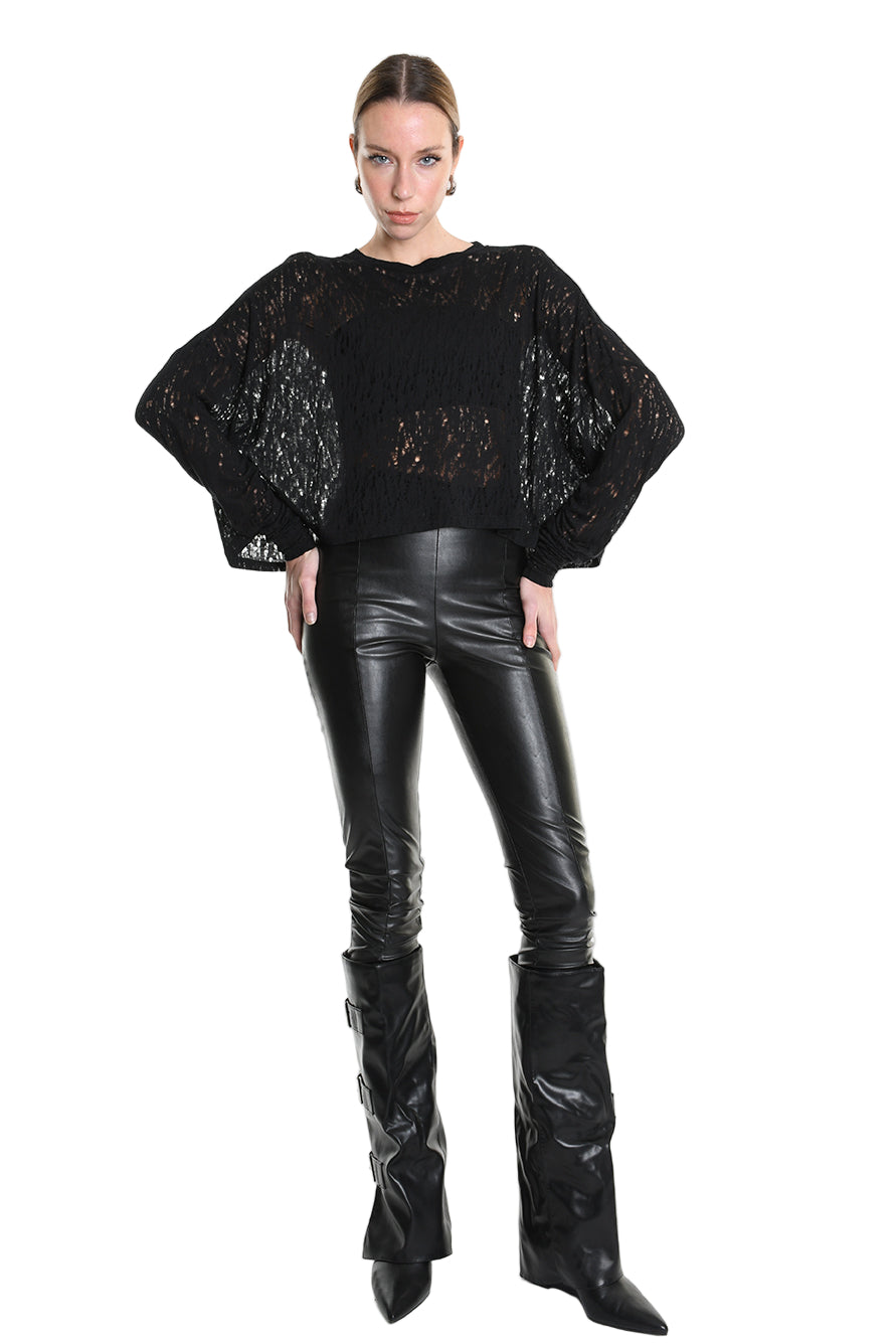 4M W5205 SWEATER Over Crop Viscose Wool Black LA HAINE INSIDE US