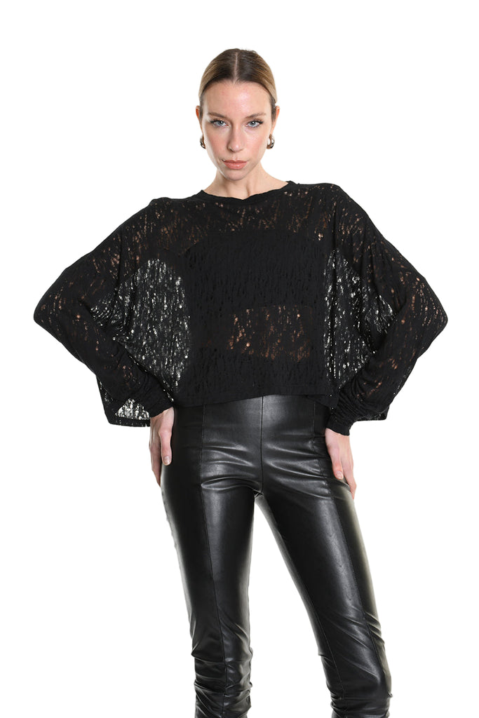 4M W5205 SWEATER Over Crop Viscose Wool Black LA HAINE INSIDE US