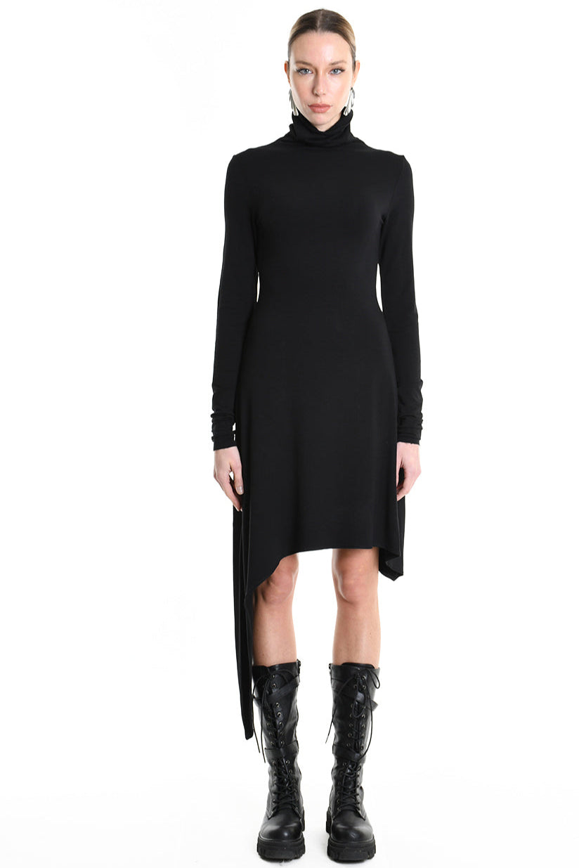 4M W5209 DRESS Asymmetric Jersey Bamboo Black LA HAINE INSIDE US