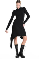 4M W5209 DRESS Asymmetric Jersey Bamboo Black LA HAINE INSIDE US