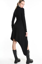 4M W5209 DRESS Asymmetric Jersey Bamboo Black LA HAINE INSIDE US