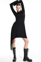4M W5209 DRESS Asymmetric Jersey Bamboo Black LA HAINE INSIDE US