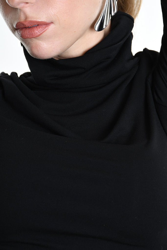 4M W5209 DRESS Asymmetric Jersey Bamboo Black LA HAINE INSIDE US