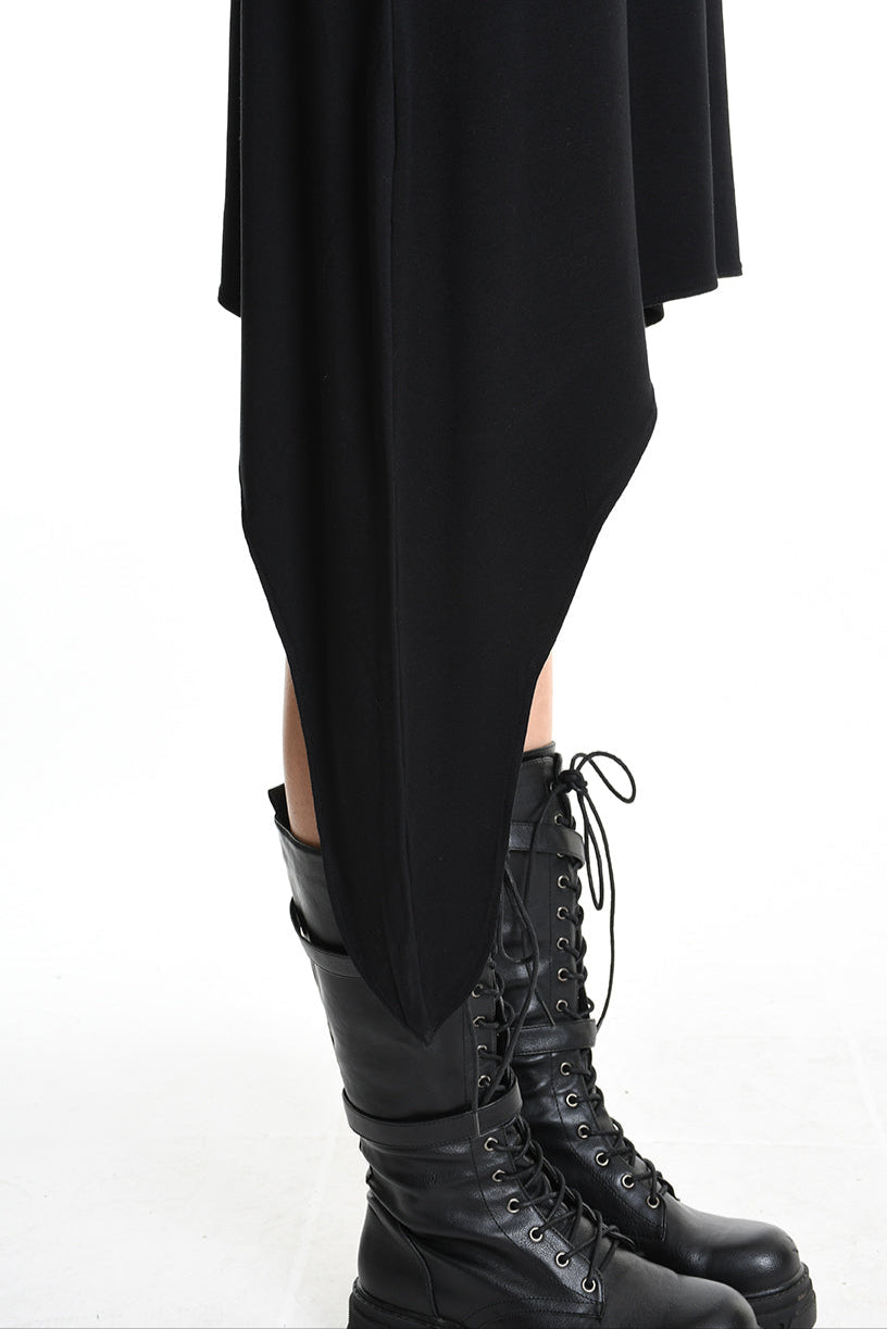 4M W5209 DRESS Asymmetric Jersey Bamboo Black LA HAINE INSIDE US