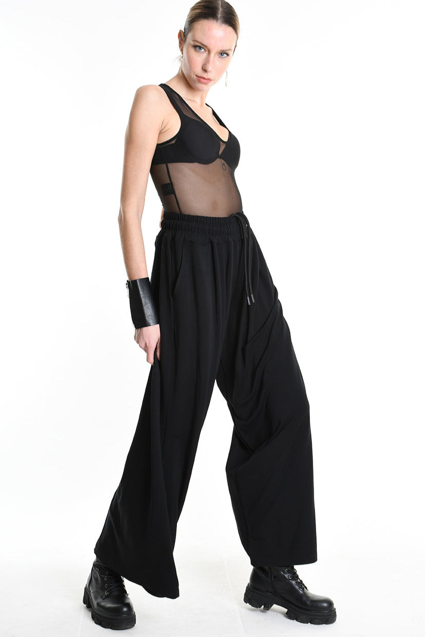 4M W5250 TROUSER Wide Fit Jersey Bamboo Black WOMAN LA HAINE INSIDE US