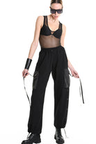 4M W5251 TROUSER Wide Fit Fleece Stretch & Nylon Black WOMAN LA HAINE INSIDE US