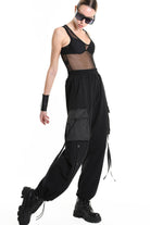 4M W5251 TROUSER Wide Fit Fleece Stretch & Nylon Black WOMAN LA HAINE INSIDE US