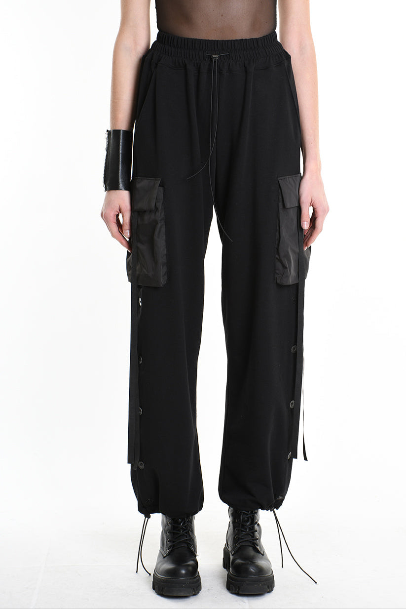 4M W5251 TROUSER Wide Fit Fleece Stretch & Nylon Black WOMAN LA HAINE INSIDE US