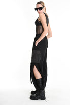 4M W5251 TROUSER Wide Fit Fleece Stretch & Nylon Black WOMAN LA HAINE INSIDE US