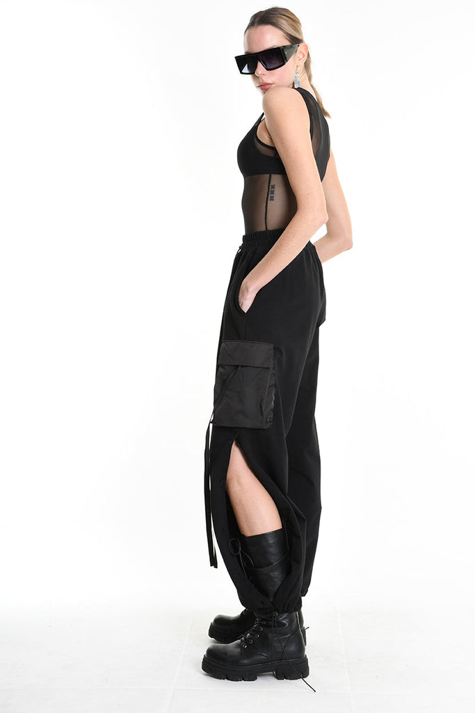 4M W5251 TROUSER Wide Fit Fleece Stretch & Nylon Black WOMAN LA HAINE INSIDE US