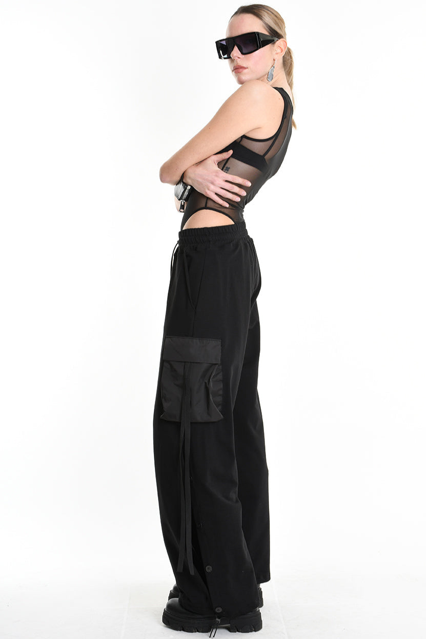 4M W5251 TROUSER Wide Fit Fleece Stretch & Nylon Black WOMAN LA HAINE INSIDE US