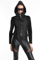4M W5252 SKINNY JACKET in Double-Layer Stretch Sweatshirt Fabric & Nylon Black LA HAINE INSIDE US