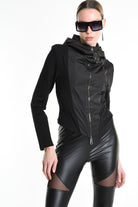 4M W5252 SKINNY JACKET in Double-Layer Stretch Sweatshirt Fabric & Nylon Black LA HAINE INSIDE US
