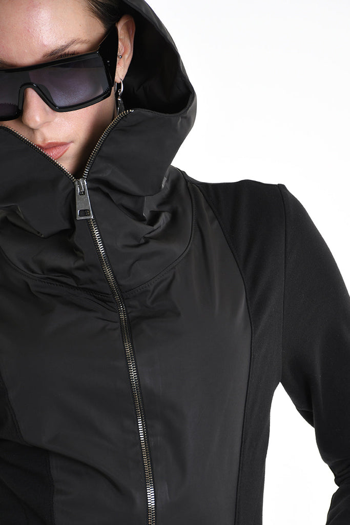 4M W5252 SKINNY JACKET in Double-Layer Stretch Sweatshirt Fabric & Nylon Black LA HAINE INSIDE US