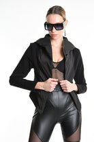 4M W5252 SKINNY JACKET in Double-Layer Stretch Sweatshirt Fabric & Nylon Black LA HAINE INSIDE US