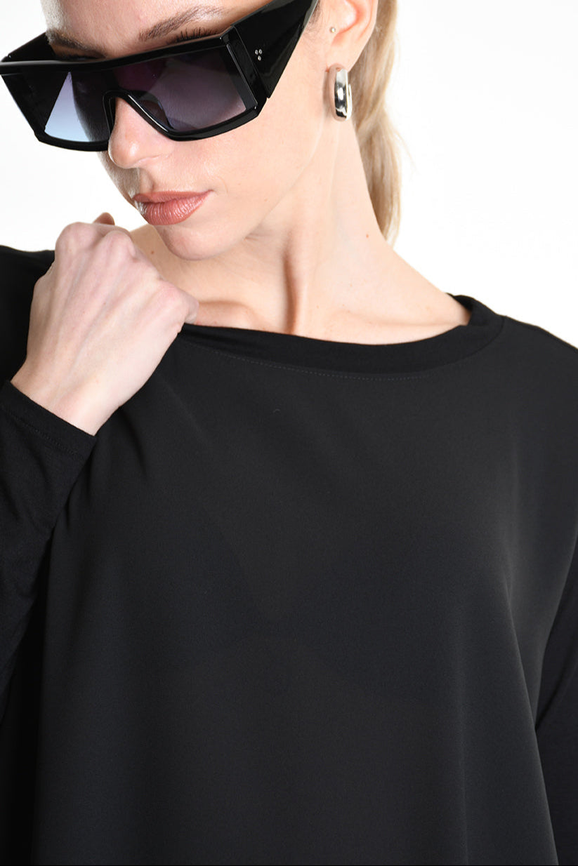 4M W5253 SWEATER Over Asymmetric Georgette & Viscose Black LA HAINE INSIDE US