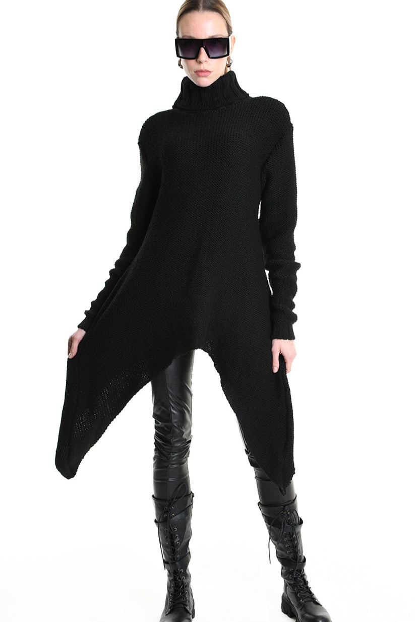 4M W5258 ASYMMETRICAL KNITWEAR Gauge 3 Black LA HAINE INSIDE US