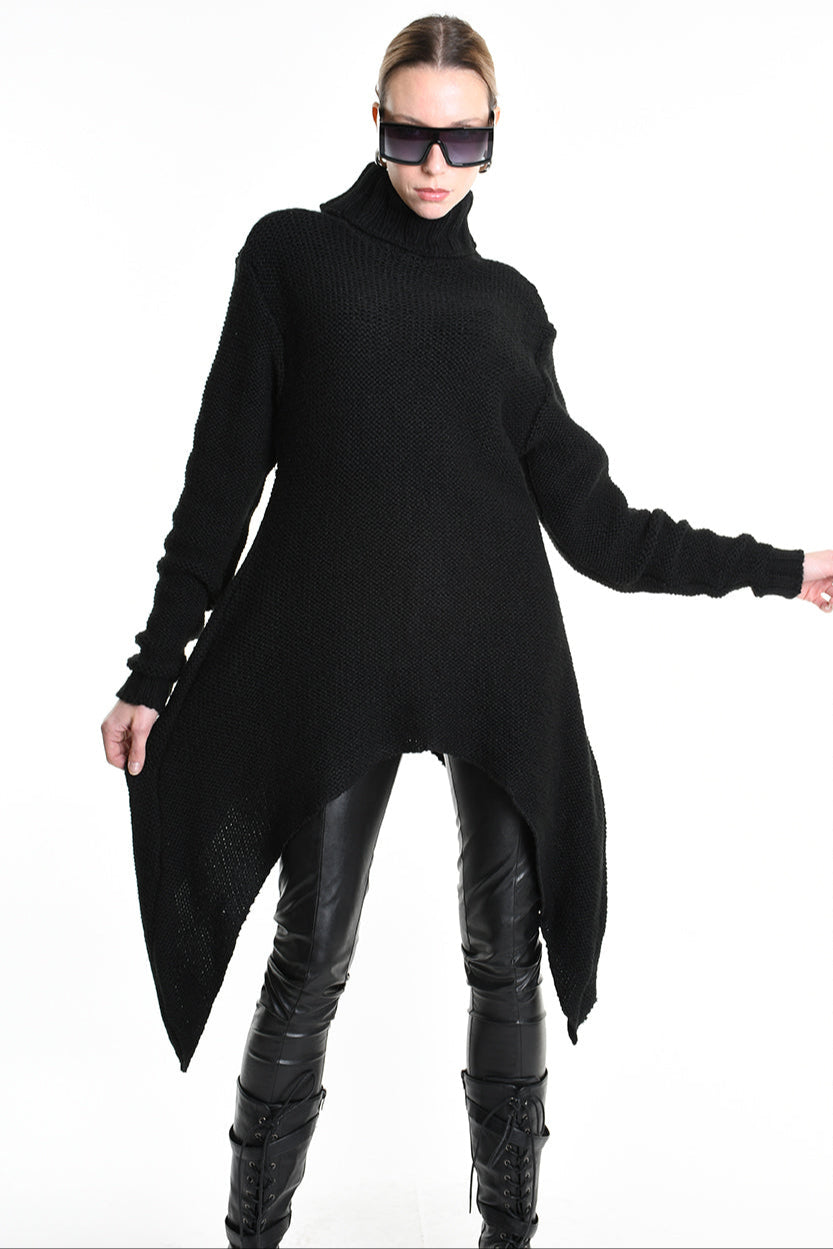 4M W5258 ASYMMETRICAL KNITWEAR Gauge 3 Black LA HAINE INSIDE US