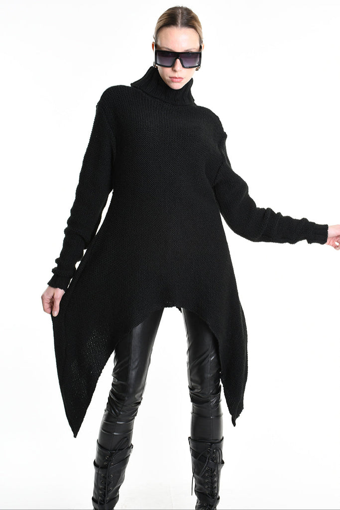 4M W5258 ASYMMETRICAL KNITWEAR Gauge 3 Black LA HAINE INSIDE US