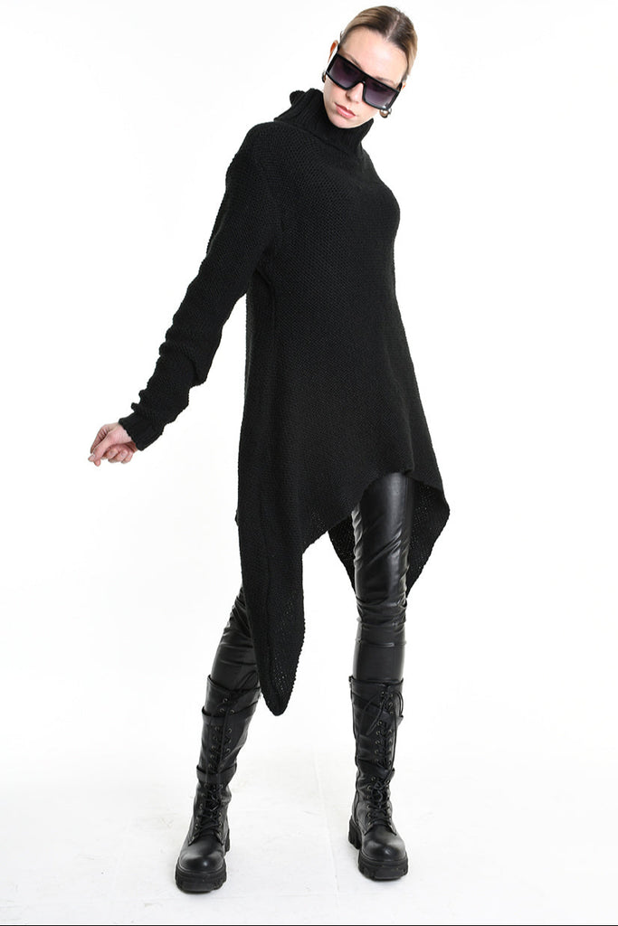 4M W5258 ASYMMETRICAL KNITWEAR Gauge 3 Black LA HAINE INSIDE US