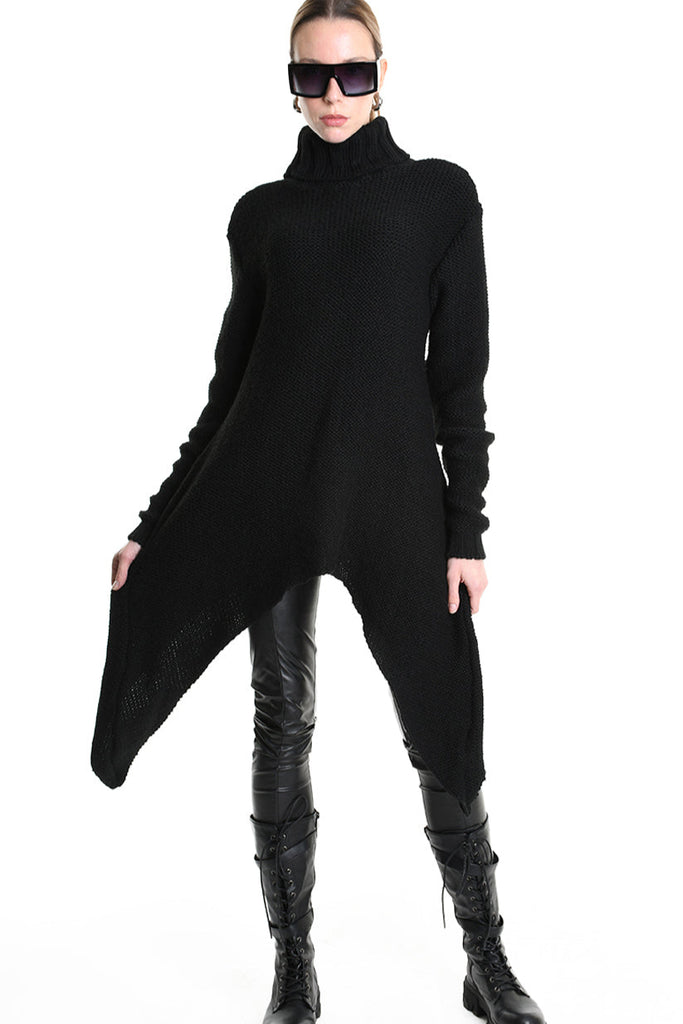 4M W5258 ASYMMETRICAL KNITWEAR Gauge 3 Black LA HAINE INSIDE US