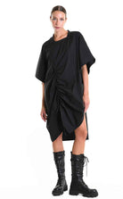 LA HAINE INSIDE US W5308 T-Shirt - Black Asymmetric Oversized Stretch Popeline Cotton Unisex Italian