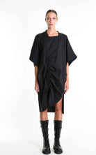 LA HAINE INSIDE US W5308 T-Shirt - Black Asymmetric Oversized Stretch Popeline Cotton Unisex Italian