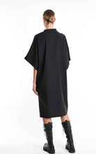 LA HAINE INSIDE US W5308 T-Shirt - Black Asymmetric Oversized Stretch Popeline Cotton Unisex Italian