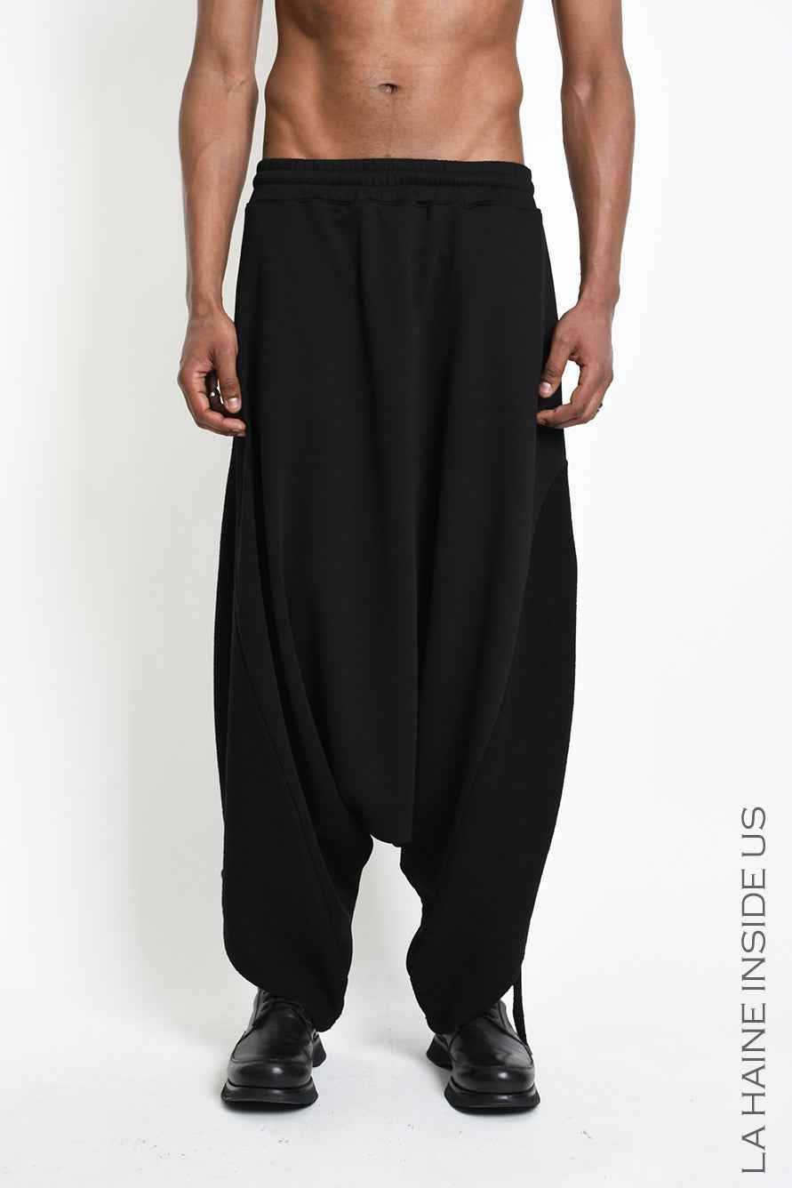 4M W5453 TROUSERS Oversized Baggy Stretch Fleece UNISEX M Black