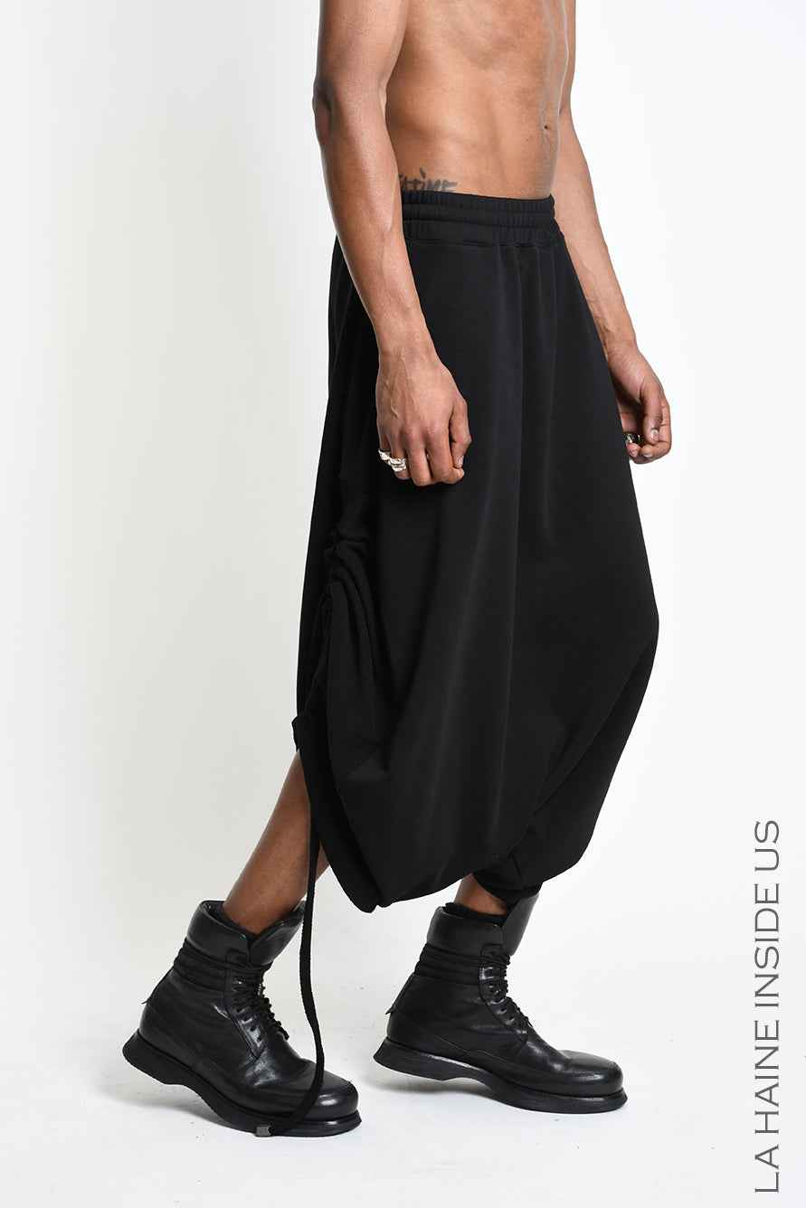 4M W5453 TROUSERS Oversized Baggy Stretch Fleece UNISEX M Black