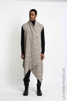 4M W5521 Gilet - Mud Asymmetric Braided Bouclé Wool-Blend Knit Vest Unisex LA HAINE INSIDE US