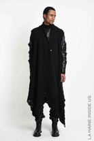 4M W5521 Gilet - Black Asymmetric Braided Bouclé Wool-Blend Knit Vest Unisex LA HAINE INSIDE US