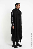 4M W5521 Gilet - Black Asymmetric Braided Bouclé Wool-Blend Knit Vest Unisex LA HAINE INSIDE US