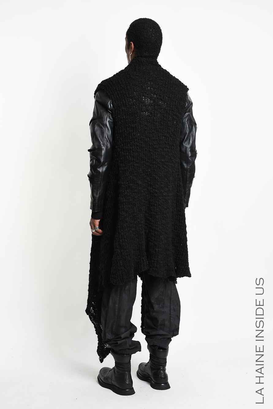 4M W5521 Gilet - Black Asymmetric Braided Bouclé Wool-Blend Knit Vest Unisex LA HAINE INSIDE US