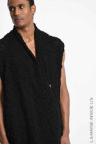4M W5521 Gilet - Black Asymmetric Braided Bouclé Wool-Blend Knit Vest Unisex LA HAINE INSIDE US