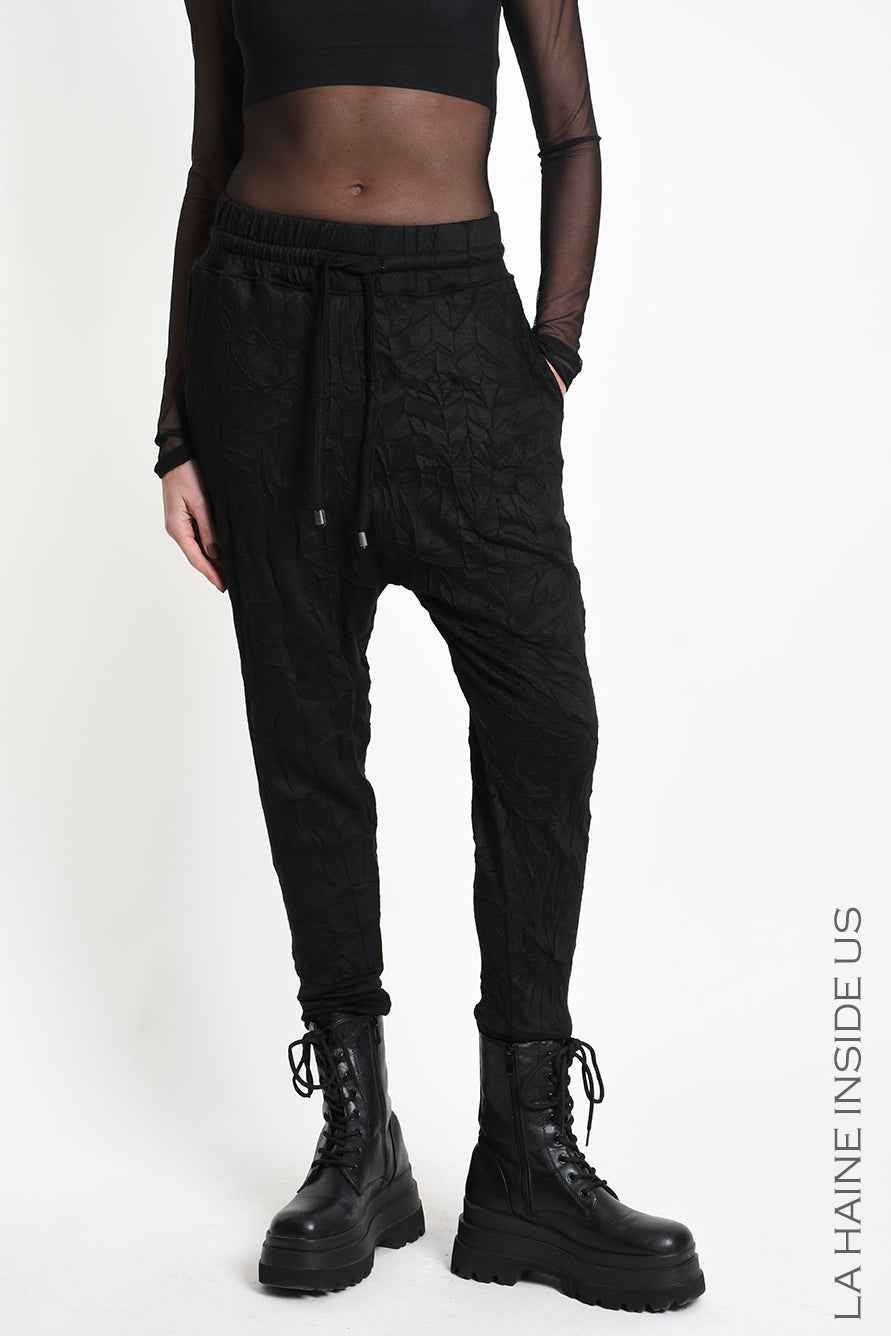 4M W5445 TROUSERS Regular Low-Crotch in Wrinkled Jersey UNISEX M Black