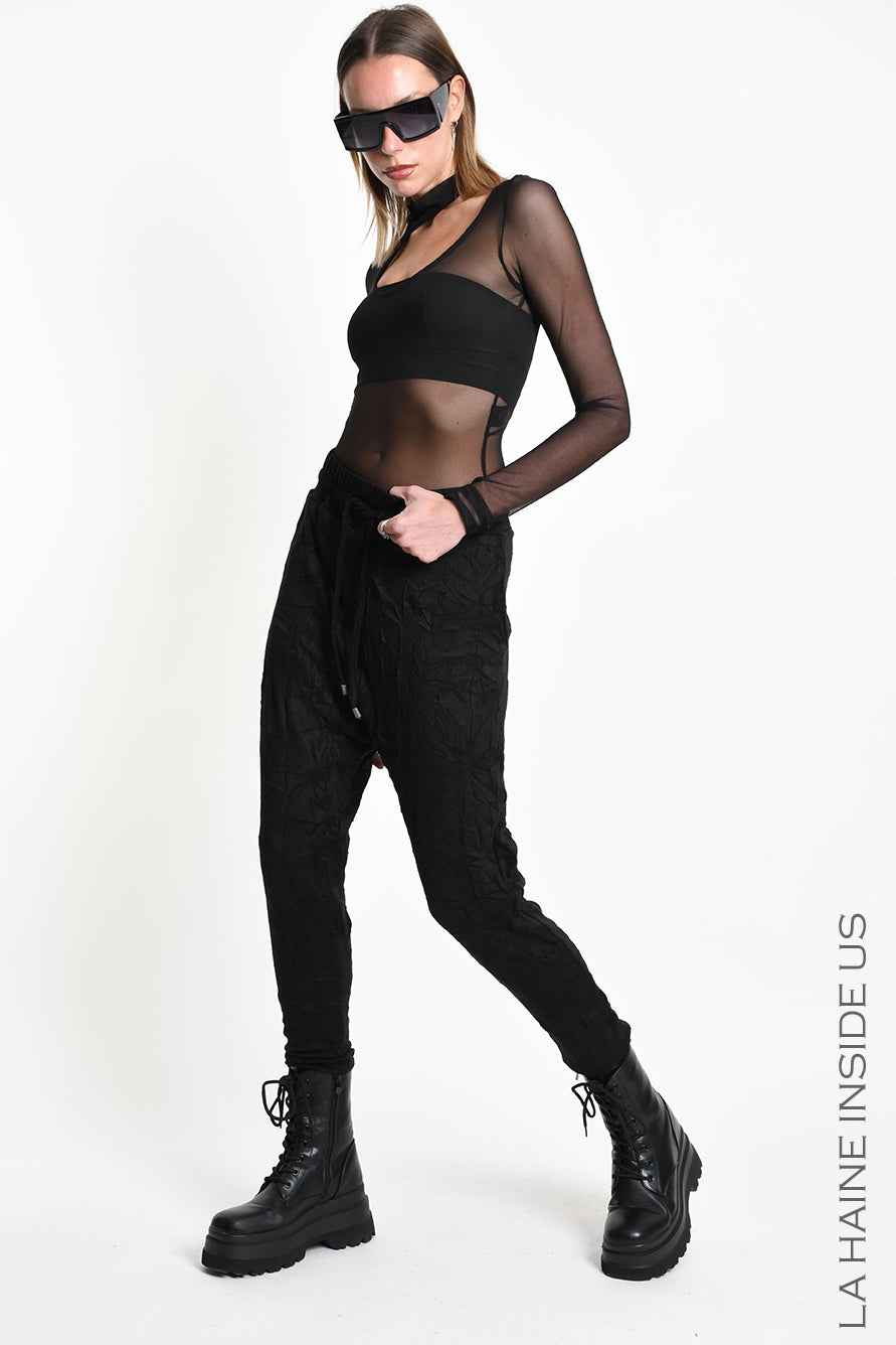 4M W5445 TROUSERS Regular Low-Crotch in Wrinkled Jersey UNISEX M Black